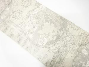 絵皿に花鳥模様織り出し　袋帯